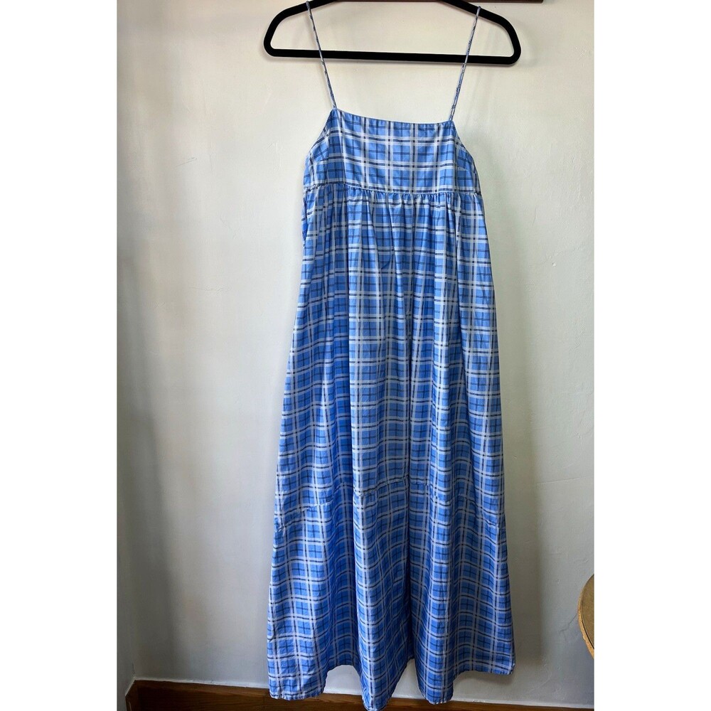 COLLUSION Blue Plaid Spaghetti Strap Maxi Dress US 0